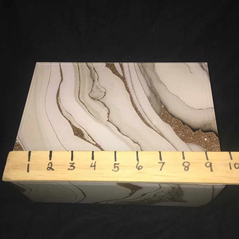 Glass Gold Glittery White Faux Marble Jewelry Box